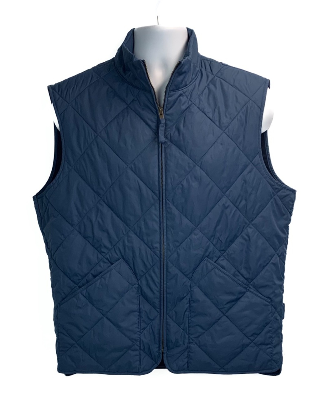 J Crew Men Quilted Walker Vest Size L Full Zip Blue Outdoor Lightweight #AR275